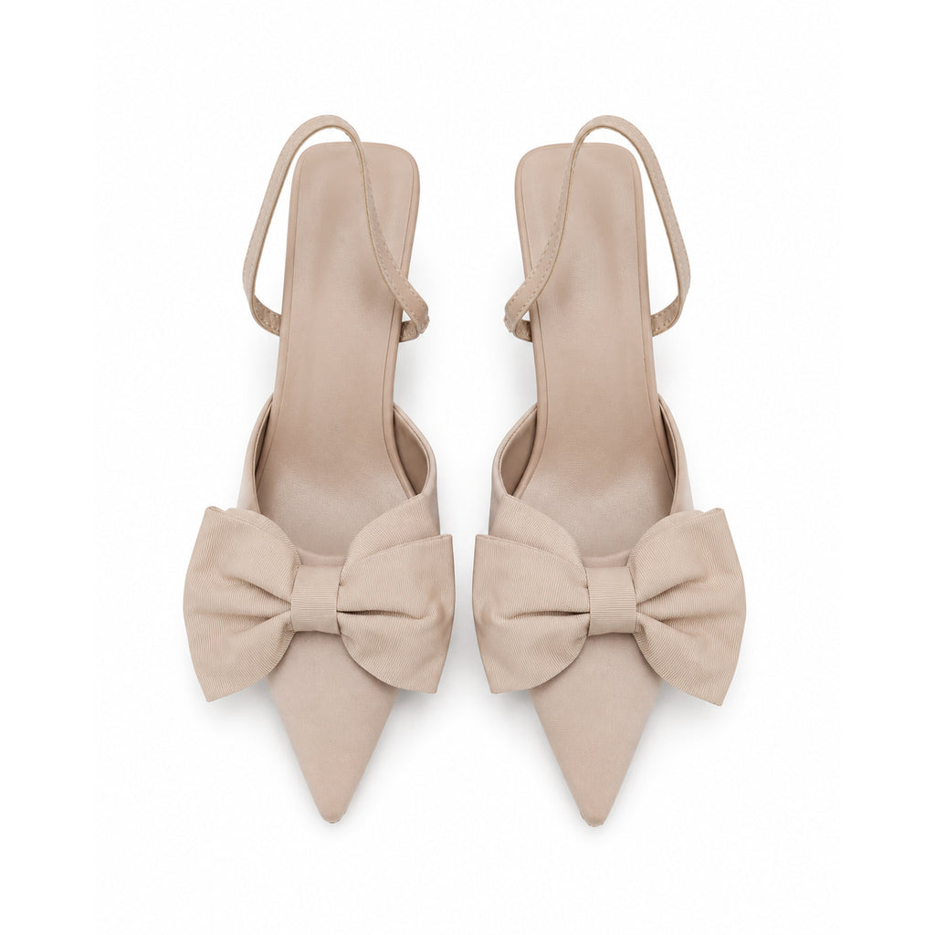 Zapatos de tacón destalonados nude con lazo para mujer