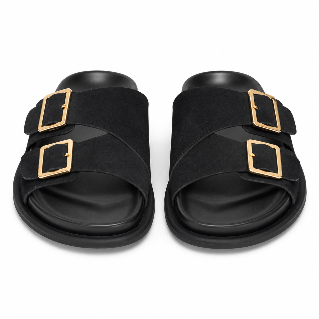 Sandalias planas negras con doble hebilla