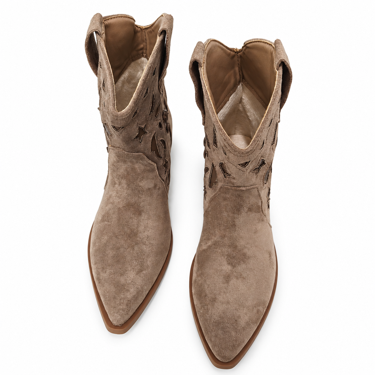 Botines Cowboy Mujer Camel Bordados con Tacón Bajo y Punta Afilada Estilo Western