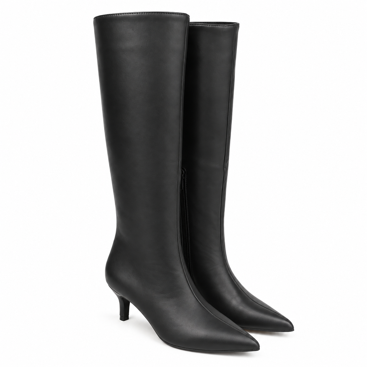 Botas Altas de Mujer con Punta Fina y Tacón Bajo – Caña Ancha, Cremallera Lateral y Diseño Elegante 2026