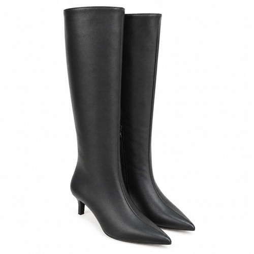 Botas Altas de Mujer con Punta Fina y Tacón Bajo – Caña Ancha, Cremallera Lateral y Diseño Elegante 2026