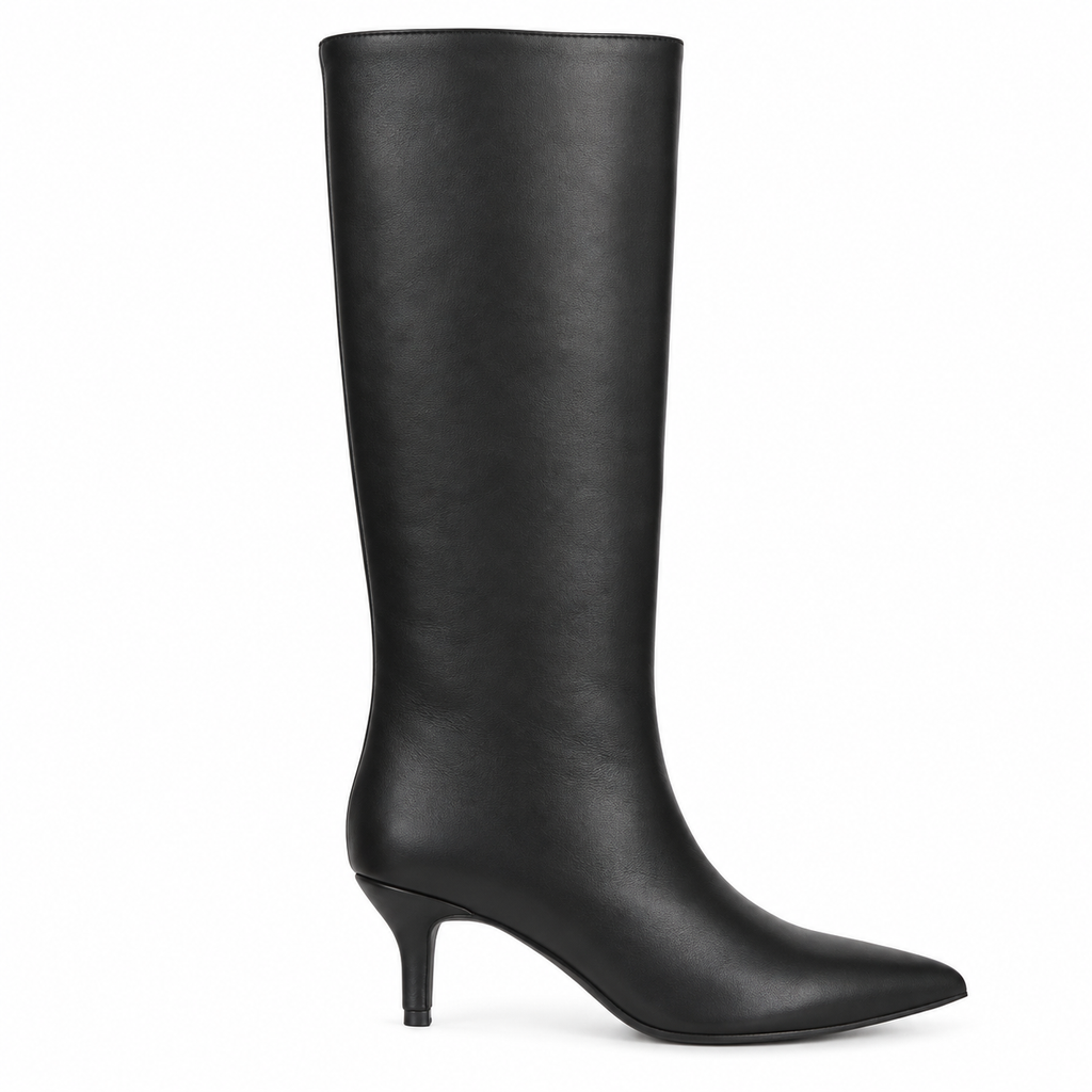 Botas Altas de Mujer con Punta Fina y Tacón Bajo – Caña Ancha, Cremallera Lateral y Diseño Elegante 2026