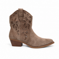 Botines Cowboy Mujer Camel Bordados con Tacón Bajo y Punta Afilada Estilo Western
